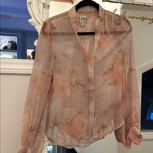 Haute hippie Floral Sheer Blouse - Pink and Cream Sz 8